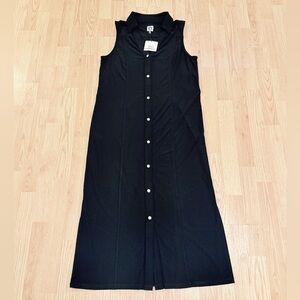 Anne Klein Black Dress Gold Buttons Sleeveless Long Flowy Women’s Sz 12 NEW NWT